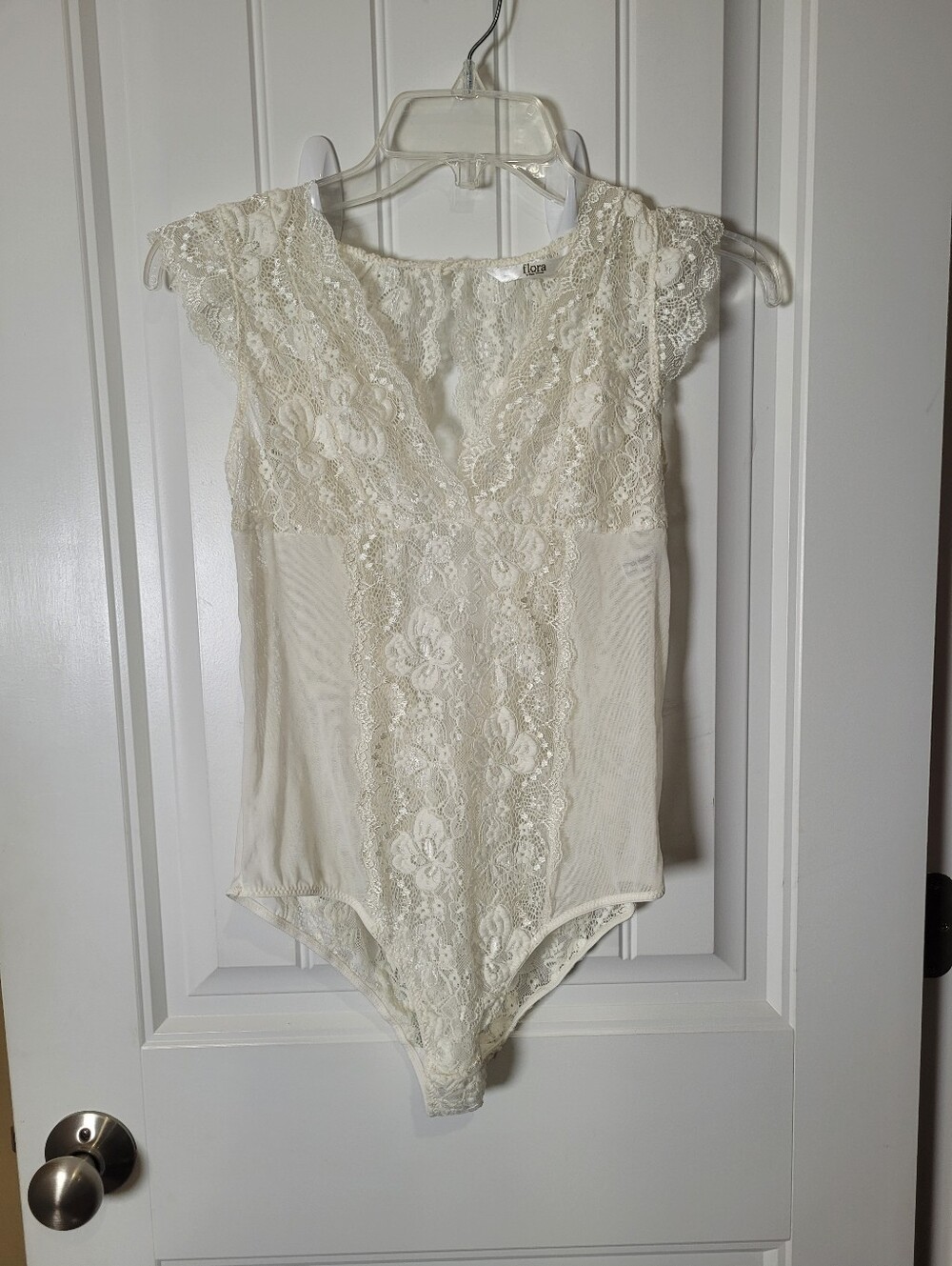 Flora Nikrooz Womem's Lace V-Neck Ivory Bodysuit - Women Tops
